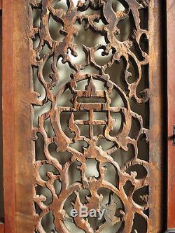 Antique Chinese Carved Wood Window Ornament Panel Architectural Fragment -32x28
