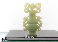 Antique Chinese Celadon Jade Dragon Warrior Flat Vase