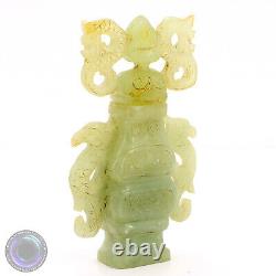 Antique Chinese Celadon Jade Dragon Warrior Flat Vase