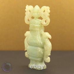 Antique Chinese Celadon Jade Dragon Warrior Flat Vase