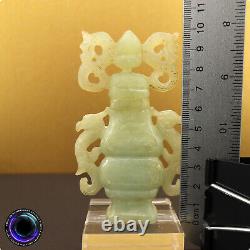 Antique Chinese Celadon Jade Dragon Warrior Flat Vase