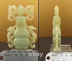 Antique Chinese Celadon Jade Dragon Warrior Flat Vase