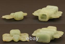 Antique Chinese Celadon Jade Dragon Warrior Flat Vase