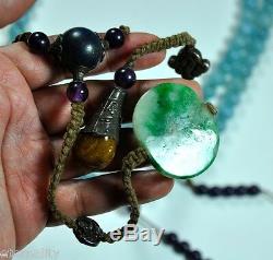 Antique Chinese China Mandarin Court Qing Necklace Jade Precious Gemstone 1910