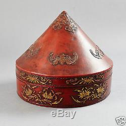 Antique Chinese China Officer Court Mandarin Qing Hat Box Lacquer Leather 1900