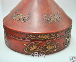 Antique Chinese China Officer Court Mandarin Qing Hat Box Lacquer Leather 1900