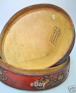 Antique Chinese China Officer Court Mandarin Qing Hat Box Lacquer Leather 1900