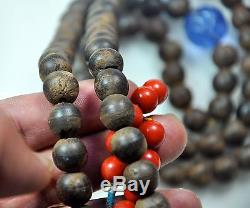 Antique Chinese China Qing Agarwood Chen Xiang Court Necklace Coral Peking 1900