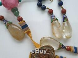 Antique Chinese China Qing Court Necklace Jade Peking Glass Lapiz Lazuli 19th C