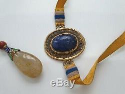 Antique Chinese China Qing Court Necklace Jade Peking Glass Lapiz Lazuli 19th C