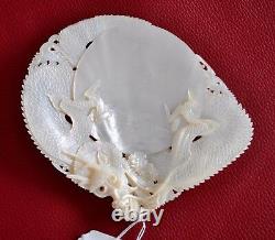 Antique Chinese China Qing Dragon Carved Engraved Mother Of Pearl Shell 19th C