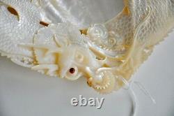 Antique Chinese China Qing Dragon Carved Engraved Mother Of Pearl Shell 19th C