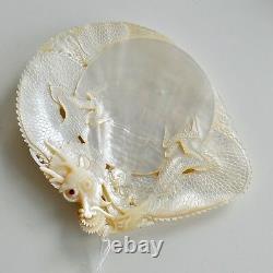 Antique Chinese China Qing Dragon Carved Engraved Mother Of Pearl Shell 19th C