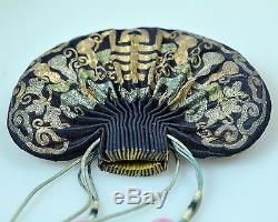 Antique Chinese China Qing Silk Embroidery Gold Silver Pouch Purse Kesi