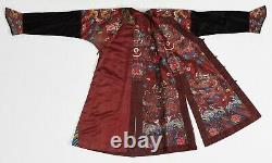 Antique Chinese China Robe Dragon Five Clawed Red Qing Silk Textile 19c