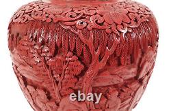 Antique Chinese Cinnabar Lacquer Ginger Jar Lidded Vase Urn Finely Carved Detail