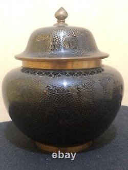 Antique Chinese Cloisonné Jar With Lid Dragon Pattern 19th Century