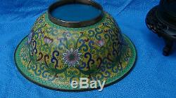 Antique Chinese Cloisonne Lotus Bowl On Curved Abony Wood Stand