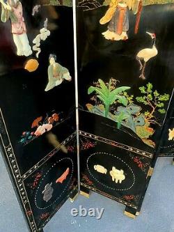 Antique Chinese Coromandel Chinese Black Lacquer 4 Panel Room Screen Divider