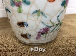 Antique Chinese Crackle Famille Vases, Foo Dogs Deers, Butterflies 19th C -Rare