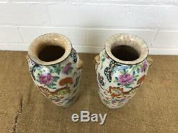 Antique Chinese Crackle Famille Vases, Foo Dogs Deers, Butterflies 19th C -Rare