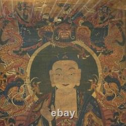 Antique Chinese Deity Panel in Ebonized Frame 19th C