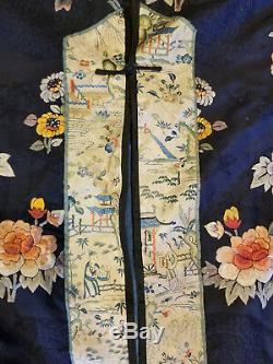 Antique Chinese Embroidered Embroidery Silk Robe FLowers Butterflies Melons