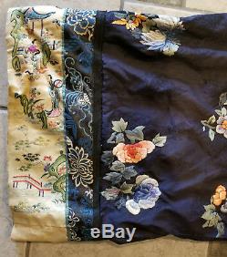 Antique Chinese Embroidered Embroidery Silk Robe FLowers Butterflies Melons