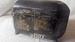 Antique Chinese Export Black Lacquer Box / Tea Caddy