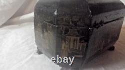 Antique Chinese Export Black Lacquer Box / Tea Caddy