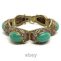 Antique Chinese Export Sterling Silver Filigree Turquoise Bracelet. 7