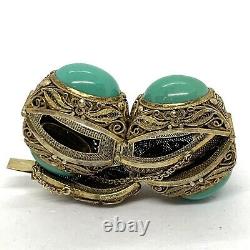 Antique Chinese Export Sterling Silver Filigree Turquoise Bracelet. 7