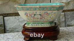 Antique Chinese Famille Rose Square Porcelain Bowl With Red Tongzhi Qing Mark
