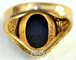 Antique Chinese Gold Gilded Silver and Lapis Lazuli Filigree Ring Size 7