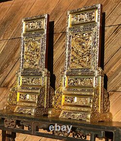 Antique Chinese HUGE Pair Of Gilt Red Lacquer Carved Wood Table Screens 92cm 36