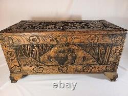 Antique Chinese Hand Carved Camphor Trunk/Chest