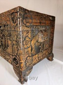 Antique Chinese Hand Carved Camphor Trunk/Chest