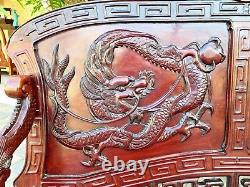 Antique Chinese Hand Carved Rosewood Dragon & Bird Bench Sofa Beautiful