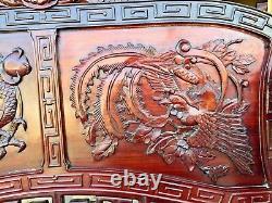 Antique Chinese Hand Carved Rosewood Dragon & Bird Bench Sofa Beautiful