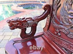 Antique Chinese Hand Carved Rosewood Dragon & Bird Bench Sofa Beautiful