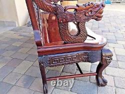 Antique Chinese Hand Carved Rosewood Dragon & Bird Bench Sofa Beautiful