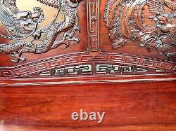 Antique Chinese Hand Carved Rosewood Dragon & Bird Bench Sofa Beautiful