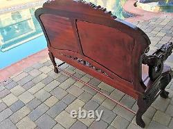 Antique Chinese Hand Carved Rosewood Dragon & Bird Bench Sofa Beautiful