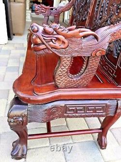 Antique Chinese Hand Carved Rosewood Dragon & Bird Bench Sofa Beautiful