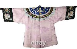 Antique Chinese Hand Embroidered Silk Robe Dress Vintage Imperial Court Pink