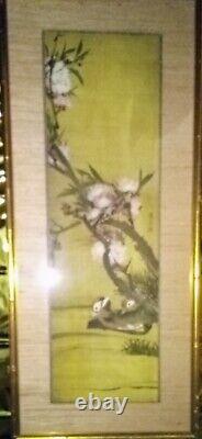 Antique Chinese Hand Painted Silk 1800s Ducks Scene Painting Tapestry