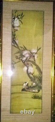 Antique Chinese Hand Painted Silk 1800s Ducks Scene Painting Tapestry