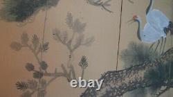 Antique Chinese Hand Painted Silk Byobu 4 Panel Folding Screen Signed 59 x 34