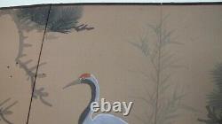 Antique Chinese Hand Painted Silk Byobu 4 Panel Folding Screen Signed 59 x 34