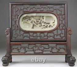 Antique Chinese Jade Nephrite White Celadon Plaque Wood Screen Ming 17th 19th